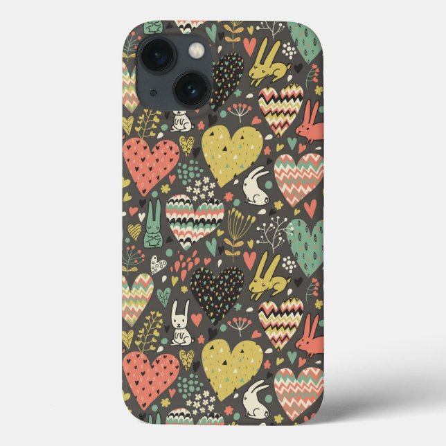 Funda De Case-Mate Para iPhone Cute love bunnies pattern with hearts (Reverso)