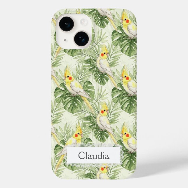 Funda De Case-Mate Para iPhone Cute Lutino Cockatiel Tropical Plants Custom   (Reverso )
