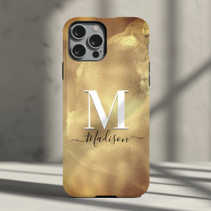 Funda Para iPhone 14 De Case-Mate Cute monograma de arte en mármol dorado femenino 