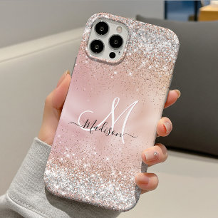 Funda Para iPhone 11 Pro Cute monograma de purpurina plateada falsa de oro 