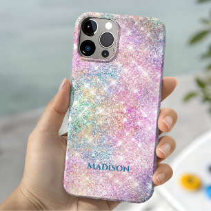 Funda Para iPhone 15 Cute monograma iridiscente de unicornio rosa brill