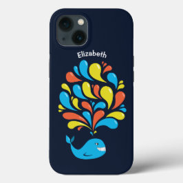 Funda Para iPhone 13 Cute nombre ballena Personalizado pescado colorido