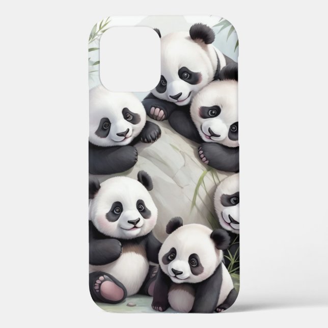 Funda De Case-Mate Para iPhone Cute Pandas Group Photo (Reverso )