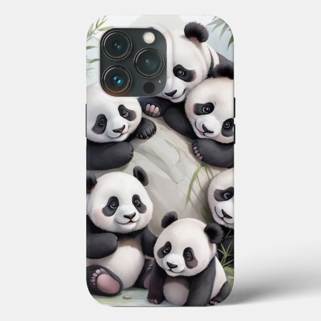 Funda De Case-Mate Para iPhone Cute Pandas Group Photo (Reverso )