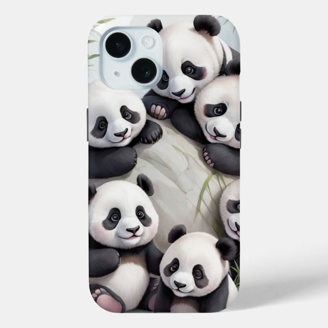 Funda De Case-Mate Para iPhone Cute Pandas Group Photo (Reverso )