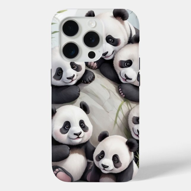 Funda De Case-Mate Para iPhone Cute Pandas Group Photo (Reverso )