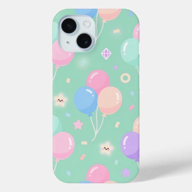 Funda De Case-Mate Para iPhone Cute pastel green with balloons Case-Mate  (Reverso )