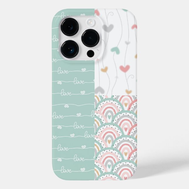 Funda De Case-Mate Para iPhone Cute patchwork Love Hearts Rainbows Pastel (Reverso )