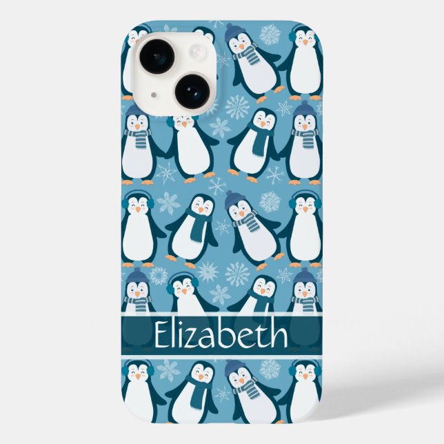 Funda De Case-Mate Para iPhone Cute Penguins de Invierno Diseño Añadir nombre (Reverso )