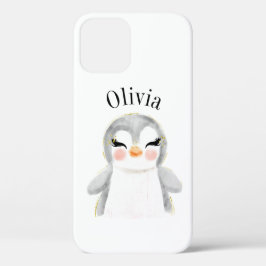 Funda Para iPhone 12 Pro Cute pingüino nombre acuarela moderno