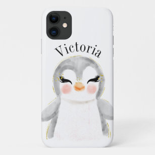Funda Para iPhone 11 Cute pingüino nombre acuarela moderno