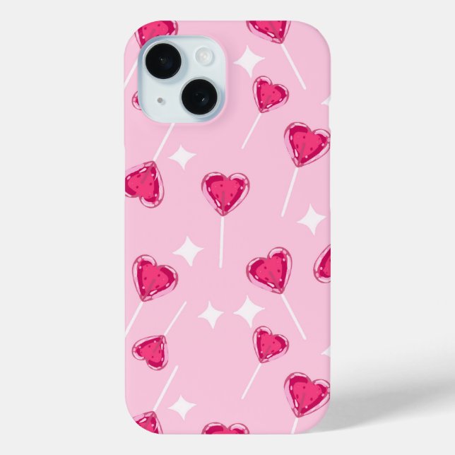 Funda De Case-Mate Para iPhone Cute Pink Heart Lollipop Seamless Pattern (Reverso )