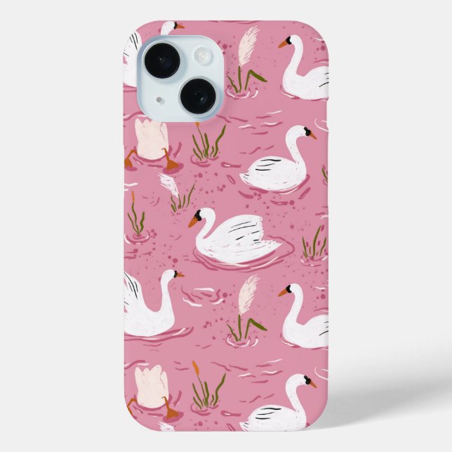 Funda De Case-Mate Para iPhone Cute Pink Swan Seamless Pattern (Reverso )