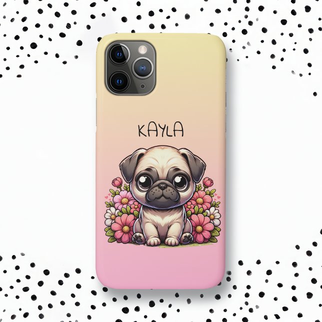 Funda De Case-Mate Para iPhone Cute Pug rosa y amarillo personalizado (Subido por el creador)