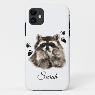 Funda Para iPhone 11 Cute Raccoon Brillando Kisses Footprints Arte Anim
