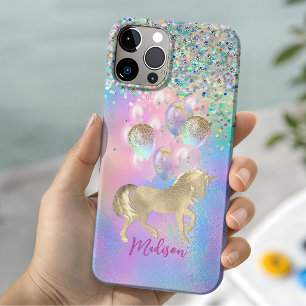 Funda Para iPhone 11 Pro Cute Rainbow unicorn purpurina globos monograma