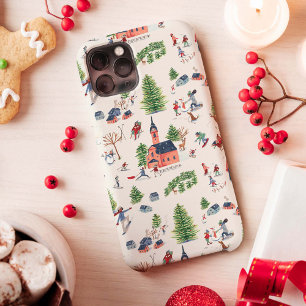 Funda Para iPhone 13 Cute rosa y verde paisaje de esquí de refugio alpi