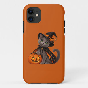Funda Para iPhone 11 Cute Russian Blue Cat Witch Halloween