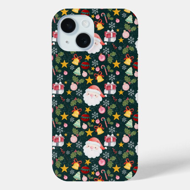 Funda De Case-Mate Para iPhone Cute Santa Claus Holiday Seamless Pattern (Reverso )