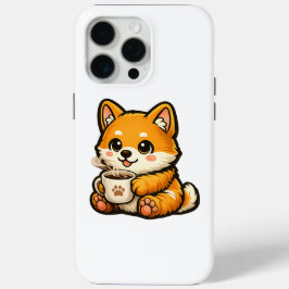 Funda Para iPhone 15 Pro Max Cute Shiba Inu con Café – Ilustración de Perro Aco