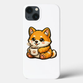 Funda Para iPhone 13 Cute Shiba Inu with Coffee – Cozy Dog Illustration