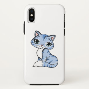 FUNDA PARA iPhone X CUTE SONRIENDO LA KITTEN AZUL DE CIELO AZUL CON OJ