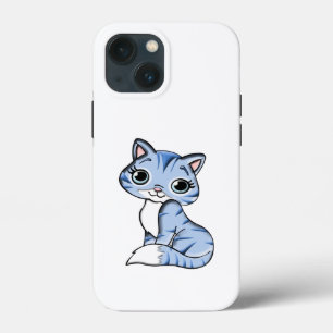 FUNDA PARA iPhone 13 MINI CUTE SONRIENDO LA KITTEN AZUL DE CIELO AZUL CON OJ