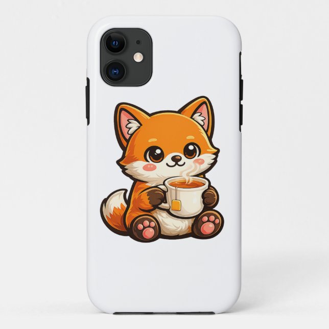 Funda De Case-Mate Para iPhone Cute Tea Fox Illustration – Cozy Fox Drinking Tea (Reverso)
