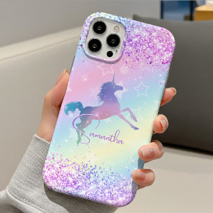 Funda Para iPhone 11 Pro Cute unicornio rosa arte de monograma de arcoíris