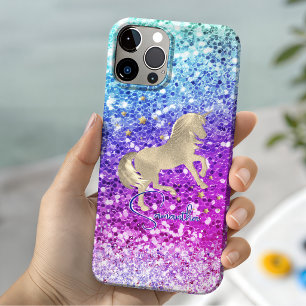 Funda Para iPhone 11 Pro Cute unicornio rosa Glitter arcoíris monograma dor