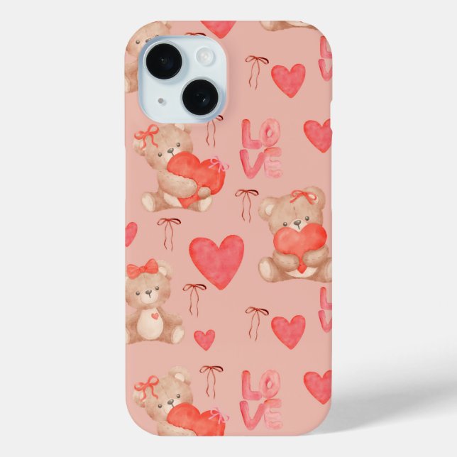 Funda De Case-Mate Para iPhone Cute Valentines Brown Teddy Bear Seamless Pattern (Reverso )