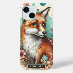 Funda Para iPhone 15 Cute Vintage Watercolo Fox Pinting