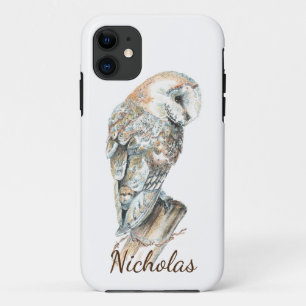Funda Para iPhone 11 Cuto acuarela Barn Own Bird Nombre personalizado
