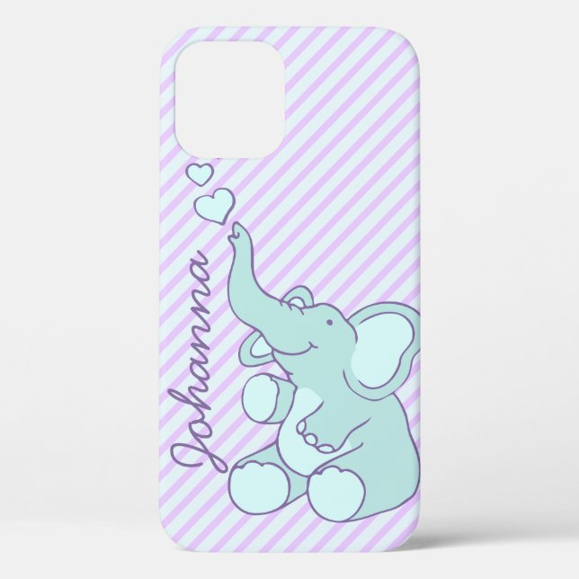 Funda De Case-Mate Para iPhone Cuto aqua morado bebé elefante sentado (Reverso )