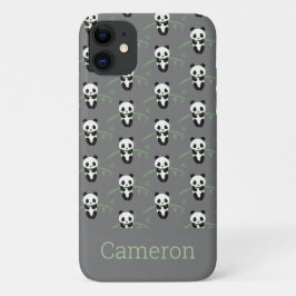 Funda Para iPhone 11 Cuto Panda Bear Patrón de Bambú Gris Nombre person
