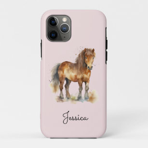 Funda Para iPhone 11 Pro Cuto Whimsical Brown Pony Script Name Horse