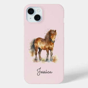 Funda Para iPhone 15 Mini Cuto Whimsical Brown Pony Script Name Horse