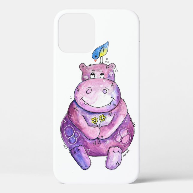 Funda De Case-Mate Para iPhone Cuto Whimsical Purple Hippo (Reverso )