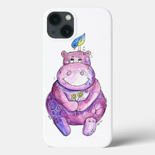 Funda Para iPhone 13 Cuto Whimsical Purple Hippo