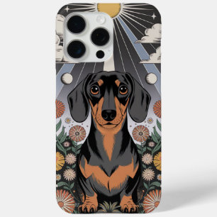 Funda Para iPhone 15 Pro Max Dachshund celeste rodeado de flores florecientes