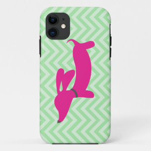 Funda Para iPhone 11 Dachshund + Chevron verde