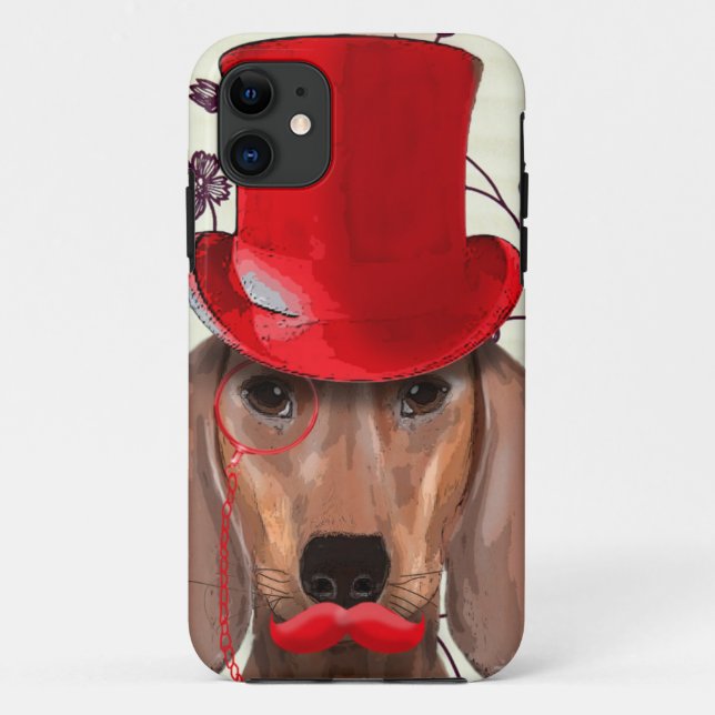 Funda De Case-Mate Para iPhone Dachshund con sombrero rojo superior (Reverso)