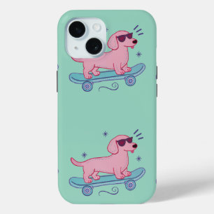 Funda Para iPhone 15 Dachshund genial en monopatín Arte divertido de