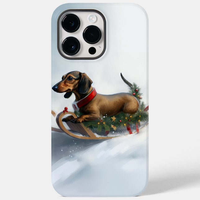 Funda De Case-Mate Para iPhone Dachshund Navidad nieve invierno (Reverso )