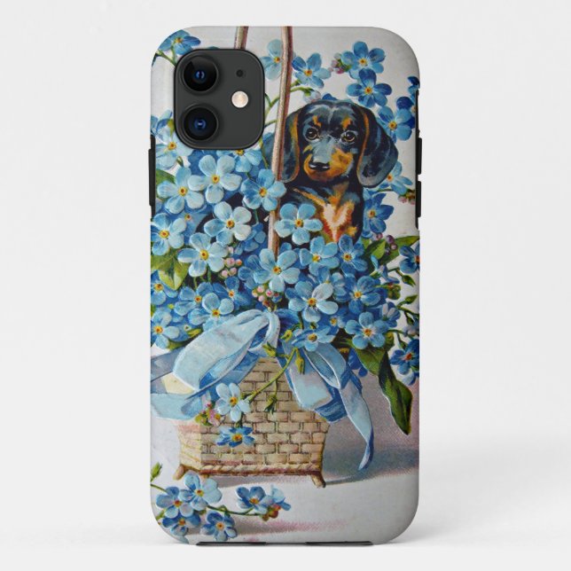 Funda De Case-Mate Para iPhone Dachshund y Forget-Me-Nots (Reverso)
