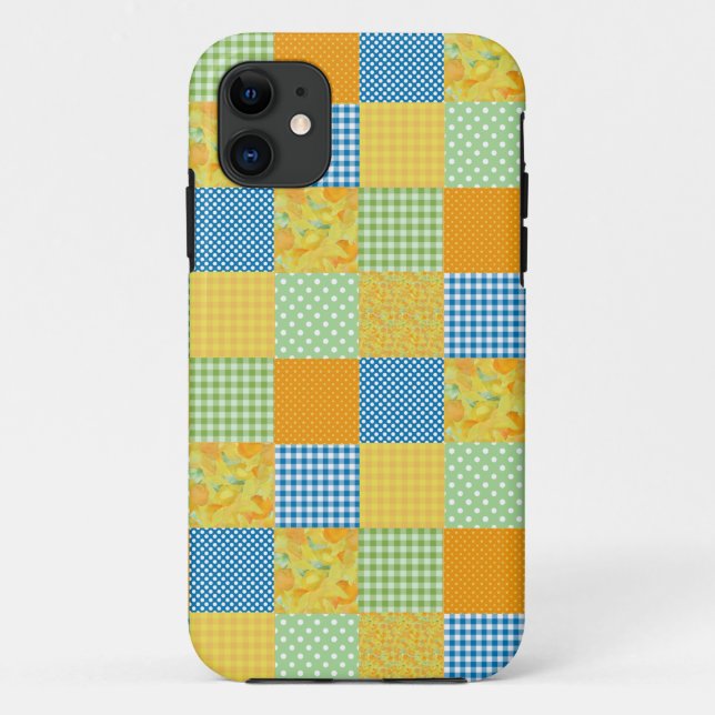 Funda De Case-Mate Para iPhone Daffodils, Gingham y Polkas Faux Patchwork (Reverso)