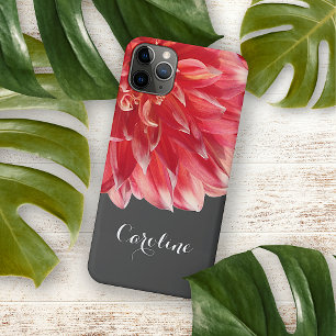 Funda Para iPhone 11 Pro Max Dahlia Coral Rojo Elegante Personalizada Hecha a M