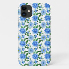 Funda Para iPhone 11 dahlias azules sobre blanco