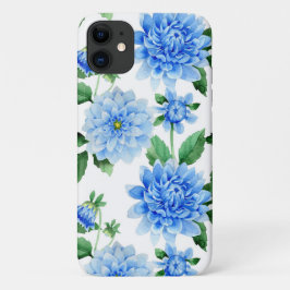 Funda Para iPhone 11 dahlias azules sobre blanco