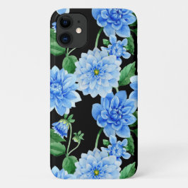 Funda Para iPhone 11 dahlias azules sobre negro